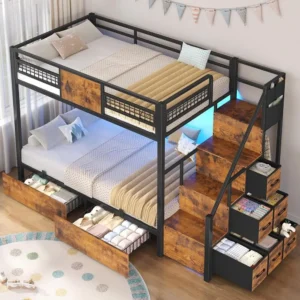 Twin Over Twin Bunk Bed with Stairs