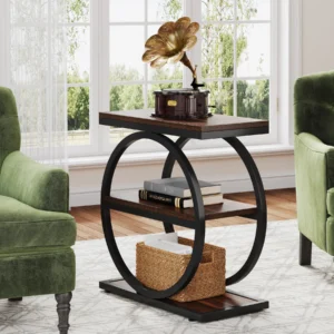 Narrow End Table with 3 Storage Shelves